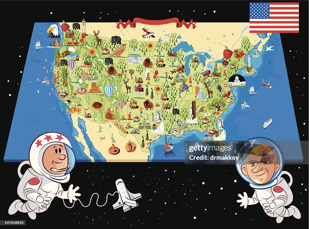 Cartoon map of USA