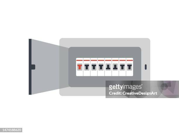 stockillustraties, clipart, cartoons en iconen met fuse box with electrical power switch panel - lont
