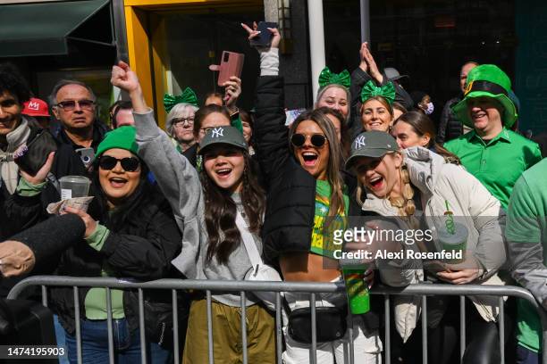 Spectators cheer during the St. Patrick’s Day parade on March 17, 2023 in New York City. The annual New York City St. Patrick's Day Parade is known...