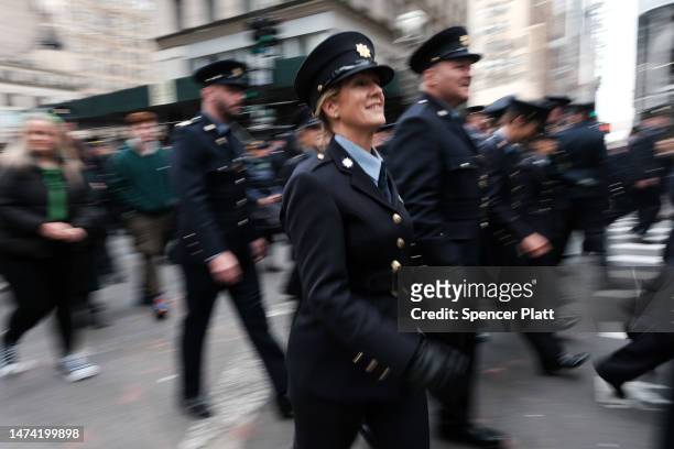 Police and firefighters participates in the St. Patrick's Day Parade along 5th Ave. On March 17, 2023 in New York City. Known as the world's largest...