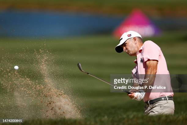 Kevin Streelman of the United States chips from a greenside bunker on the 16th hole during the second round of the Valspar Championship at Innisbrook...