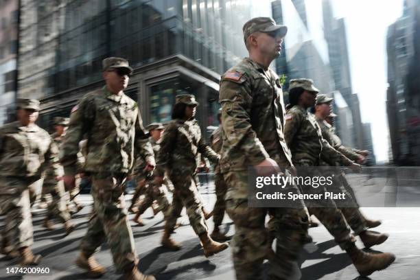 Members of the U.S. Army march in the St. Patrick's Day Parade along 5th Ave. On March 17, 2023 in New York City. Known as the world's largest St....