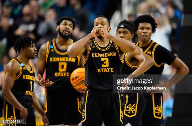 Chris Youngblood of the Kennesaw State Owls looks dejected against Xavier Musketeers during the second half in the first round of the NCAA Men's...