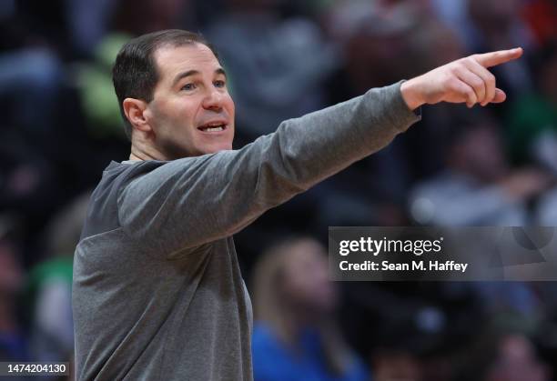 Head coach Scott Drew of the Baylor Bears is seen during the second half against the UC Santa Barbara Gauchos in the first round of the NCAA Men's...