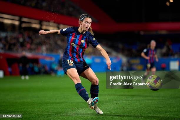 Aitana Bonmati of FC Barcelona kicks the ball during the Finetwork Liga F match between FC Barcelona and Valencia CF Femenino at Estadi Johan Cruyff...