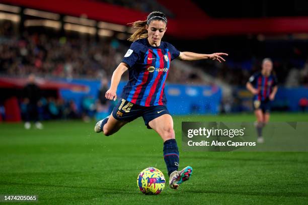 Aitana Bonmati of FC Barcelona kicks the ball during the Finetwork Liga F match between FC Barcelona and Valencia CF Femenino at Estadi Johan Cruyff...