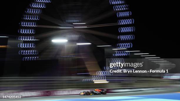 Max Verstappen of the Netherlands driving the Oracle Red Bull Racing RB19 on track during practice ahead of the F1 Grand Prix of Saudi Arabia at...