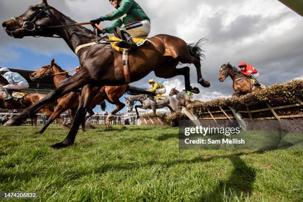 The JCB Triumph Hurdle race during day four, Gold Cup Day, of the Cheltenham Festival 2023 at Cheltenham Racecourse on March 17, 2023 in Cheltenham,...