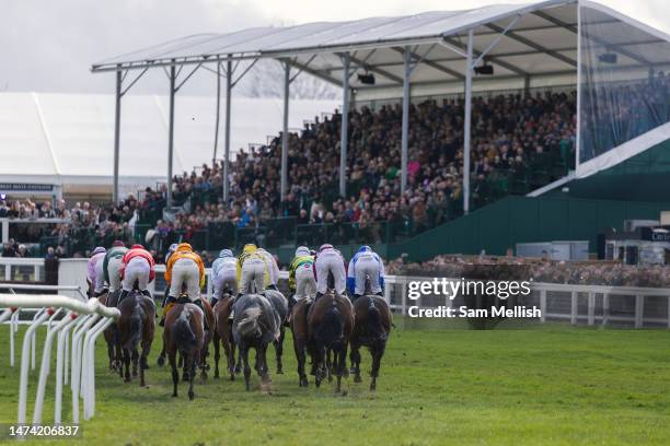 The JCB Triumph Hurdle race during day four, Gold Cup Day, of the Cheltenham Festival 2023 at Cheltenham Racecourse on March 17, 2023 in Cheltenham,...
