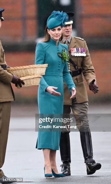 Catherine, Princess of Wales during the St. Patrick's Day Parade at Mons Barracks on March 17, 2023 in Aldershot, England. Catherine, Princess of...