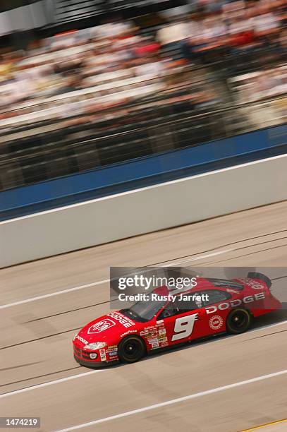 Bill Elliott, driver of the Evernham Motorsports Dodge Intrepid R/T, in action during practice for the EA Sports 500 at Talladega Superspeedway on...