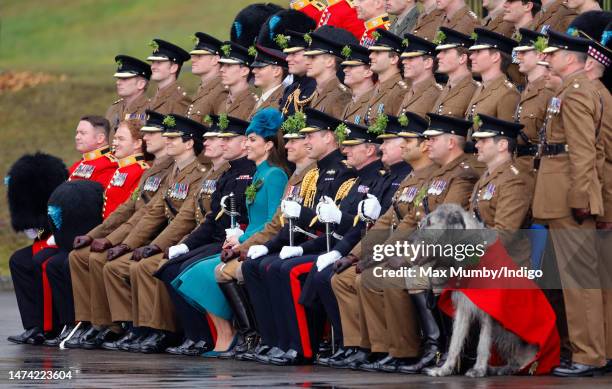 Catherine, Princess of Wales and Prince William, Prince of Wales pose for a regimental photograph as they attend the 2023 St. Patrick's Day Parade at...