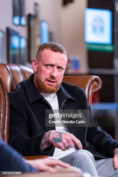 Sir Bradley Wiggins looks on during his visit to The Cambridge Union on March 17, 2023 in Cambridge, England.