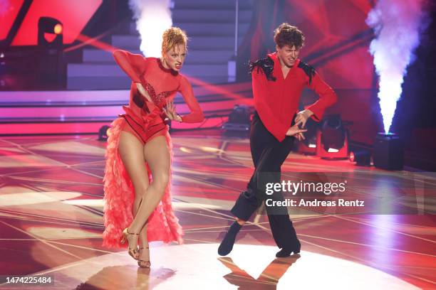 Anna Ermakova and Valentin Lusin perform on stage during the fourth "Let's Dance" show at MMC Studios on March 17, 2023 in Cologne, Germany.