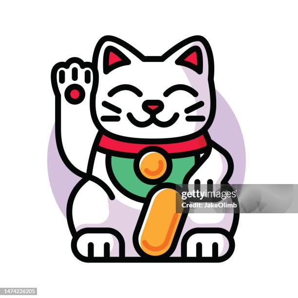 lucky cat icon line art - maneki neko 幅插畫檔、美工圖案、卡通及圖標