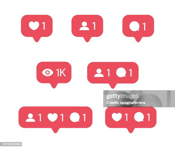 stockillustraties, clipart, cartoons en iconen met social media impression notification vector icons - imitatie