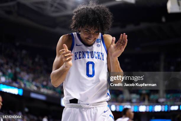 Jacob Toppin of the Kentucky Wildcats reacts after a play during the first half against the Providence Friars in the first round of the NCAA Men's...