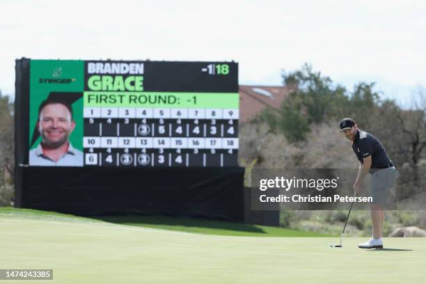 Branden Grace of Stinger GC putts on the 16th green during Day One of the LIV Golf Invitational - Tucson at on March 17, 2023 in Tucson, Arizona.