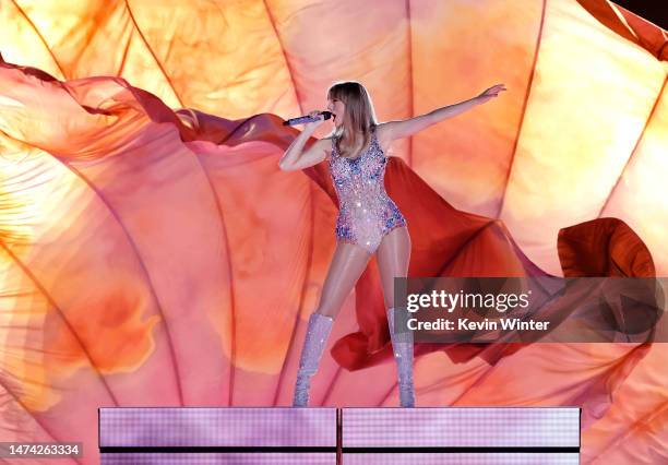 Taylor Swift performs onstage for the opening night of "Taylor Swift | The Eras Tour" at State Farm Stadium on March 17, 2023 in Swift City, ERAzona...