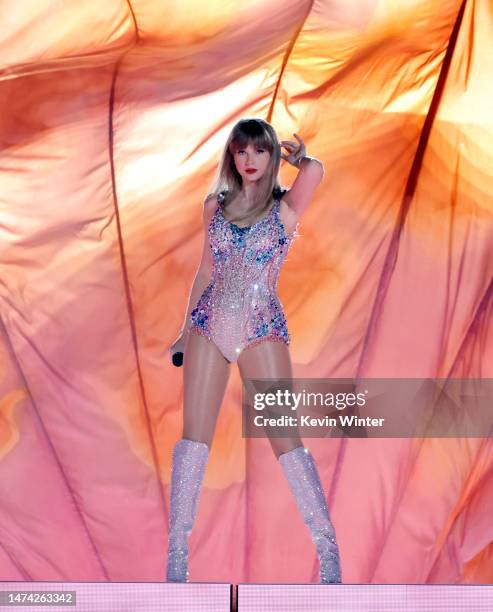 Taylor Swift performs onstage for the opening night of "Taylor Swift | The Eras Tour" at State Farm Stadium on March 17, 2023 in Swift City, ERAzona...