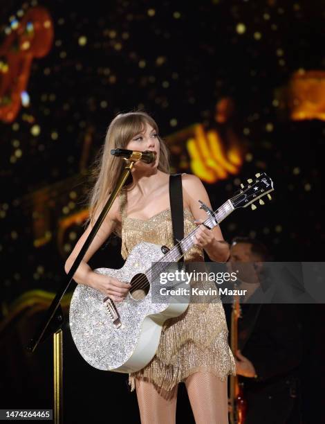 Taylor Swift performs onstage for the opening night of "Taylor Swift | The Eras Tour" at State Farm Stadium on March 17, 2023 in Swift City, ERAzona...
