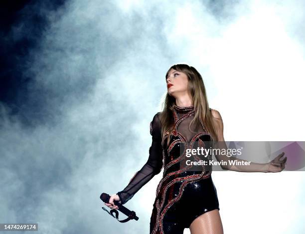 Taylor Swift performs onstage for the opening night of "Taylor Swift | The Eras Tour" at State Farm Stadium on March 17, 2023 in Swift City, ERAzona...