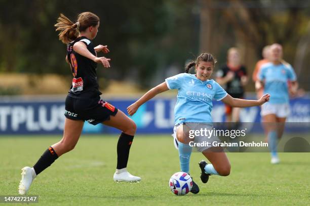 Isabella Accardo of Melbourne City tackles Charlize Rule of Sydney FC during the round 18 A-League Women's match between Melbourne City and Sydney FC...
