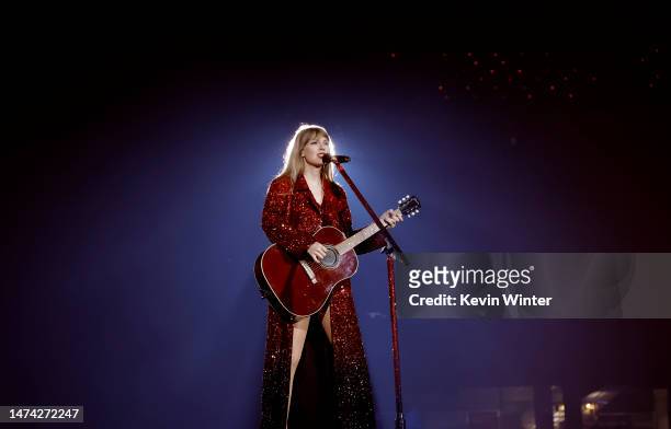 Editorial use only and no commercial use at any time. No use on publication covers is permitted after August 9, 2023. Taylor Swift performs onstage...