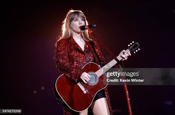 Editorial use only and no commercial use at any time. No use on publication covers is permitted after August 9, 2023. Taylor Swift performs onstage...