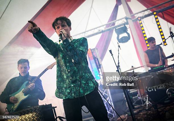 Tom Burke from Citizens! performs on day one of Blissfields Festival on June 29, 2012 in Winchester, England.
