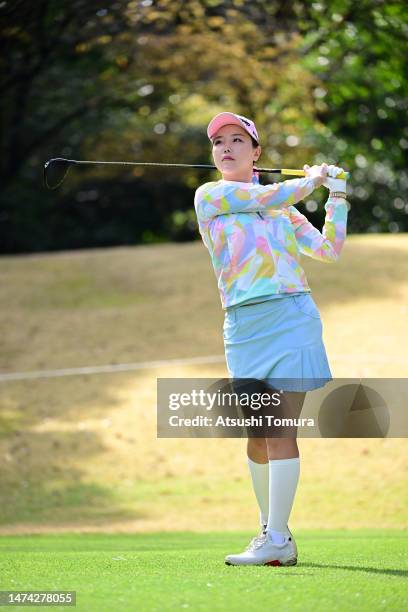 Yuting Seki of China hits her tee shot on the 3rd hole during the second round of T-POINT x ENEOS Golf Tournament at Kagoshima Takamaki County Club...