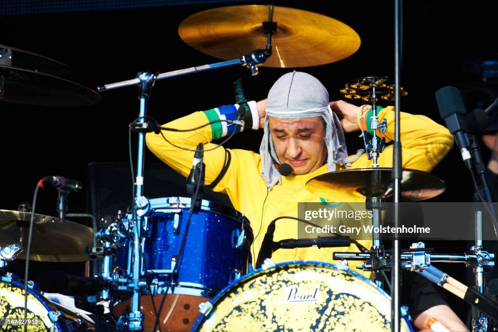 Rene Stone Roses Reni of The Stone Roses performs on stage at Heaton Park on June 29 ...