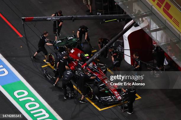 Zhou Guanyu of China driving the Alfa Romeo F1 C43 Ferrari in the pitlane during practice ahead of the F1 Grand Prix of Saudi Arabia at Jeddah...