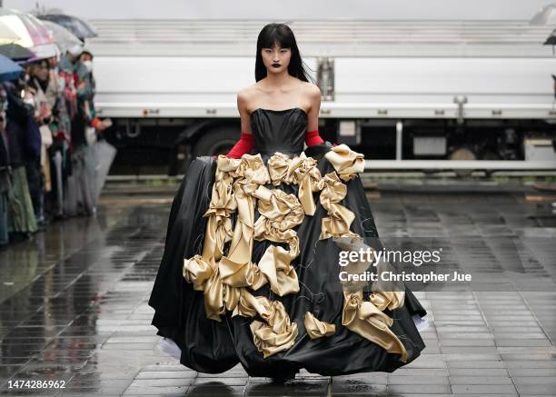 Model walks the runway during the aki masuda/SAYAKAASANO show during Rakuten Fashion Week TOKYO 2023 A/W on March 18, 2023 in Tokyo, Japan.