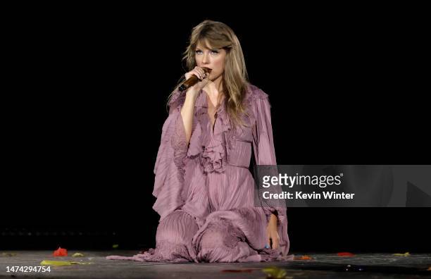 Editorial use only and no commercial use at any time. No use on publication covers is permitted after August 9, 2023. Taylor Swift performs onstage...