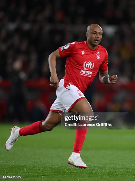 Andre Ayew of Nottingham Forest in action during the Premier League match between Nottingham Forest and Newcastle United at City Ground on March 17,...