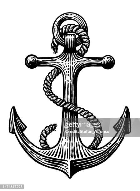anchor of a ship. vector drawing in vintage engraving style - naval vessels stock illustrations