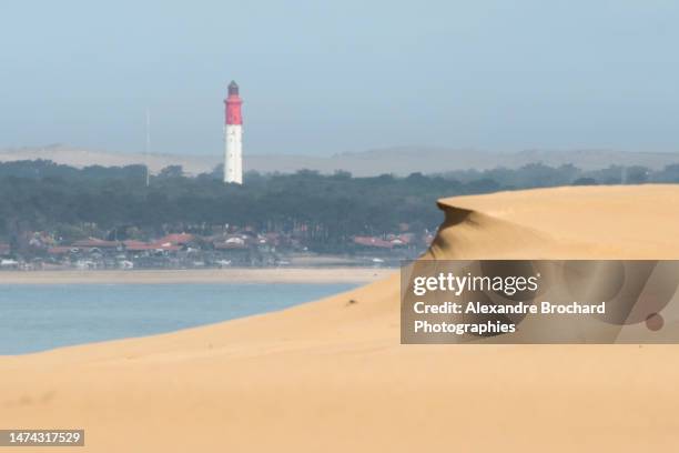 dune of pilat and cap ferret lighthouse - cap ferret stock pictures, royalty-free photos & images