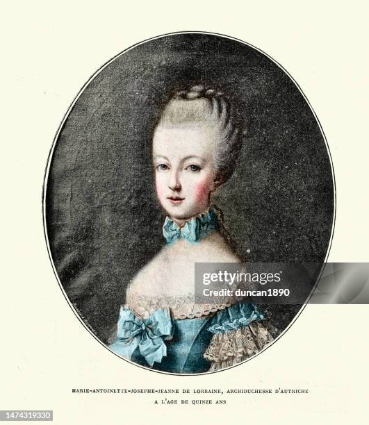 marie antoinette, archduchess of austria, aged 15 - marie antoinette stock illustrations