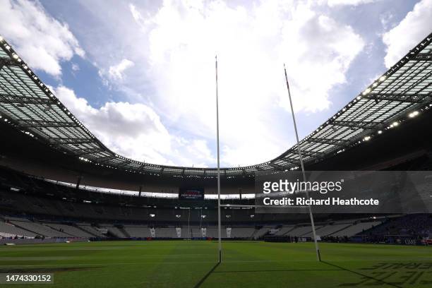 General view inside the stadium prior to the Six Nations Rugby match between France and Wales at Stade de France on March 18, 2023 in Paris, France.