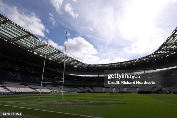 General view inside the stadium prior to the Six Nations Rugby match between France and Wales at Stade de France on March 18, 2023 in Paris, France.