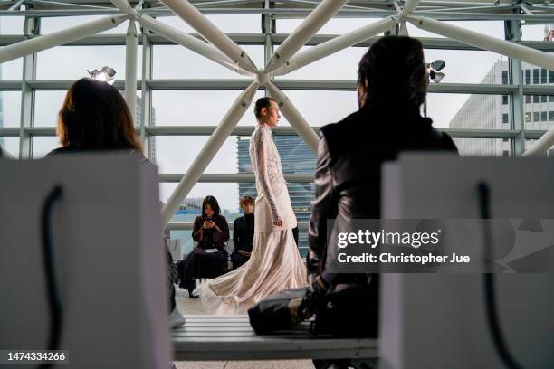 Model walks the runway during rehearsal for the MURRAL show at Rakuten Fashion Week TOKYO 2023 A/W on March 18, 2023 in Tokyo, Japan.