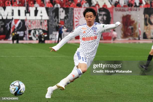 Ryotaro Ito of Albirex Niigata in action during the J.LEAGUE Meiji Yasuda J1 5th Sec. Match between Urawa Red Diamonds and Albirex Niigata Urawa...