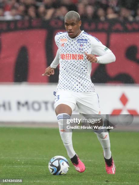 Gustavo Nescau of Albirex Niigata in action during the J.LEAGUE Meiji Yasuda J1 5th Sec. Match between Urawa Red Diamonds and Albirex Niigata Urawa...