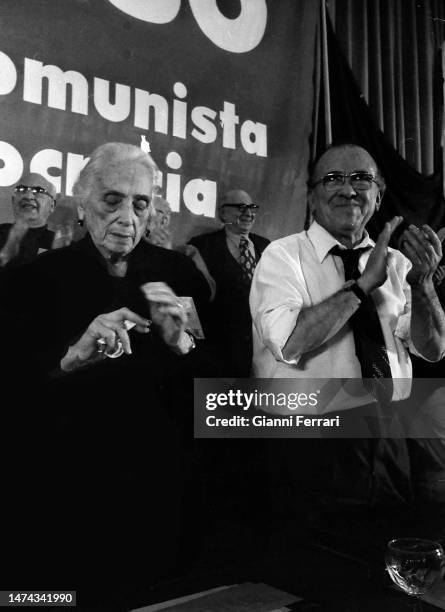 Spanish politicians Santiago Carrillo and Dolores Ibarruri“La Pasionaria” 1895-1989) at the Communist Party Congress, Madrid, Spain, 1978