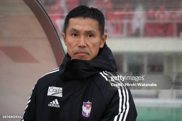 Rikizo Matsuhashi,coach of Albirex Niigata looks on prior to the J.LEAGUE Meiji Yasuda J1 5th Sec. Match between Urawa Red Diamonds and Albirex...