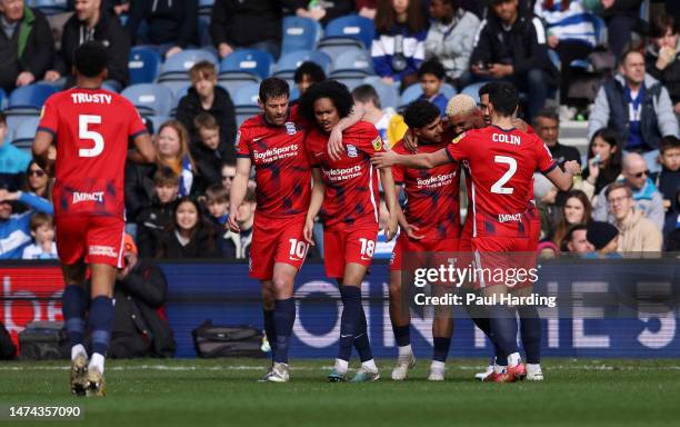 Tahith Chong of Birmingham City celebrates after scoring their team's first goal during the Sky Bet Championship match between Queens Park Rangers...