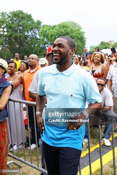 "Tonight Show with Jay Leno" drummer, musician and husband of Tina Campbell of Mary Mary, Teddy Campbell watches his wife perform during the Chicago...