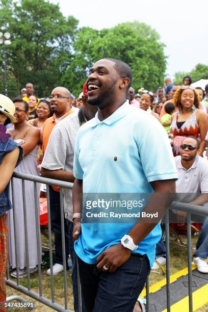 "Tonight Show with Jay Leno" drummer, musician and husband of Tina Campbell of Mary Mary, Teddy Campbell watches his wife perform during the Chicago...