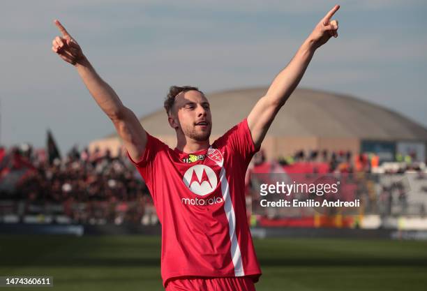 Carlos Augusto of AC Monza celebrates after scoring the team's first goal during the Serie A match between AC Monza and US Cremonese at Stadio...